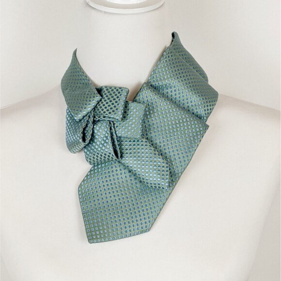 Green and Blue Silk Ascot Scarf - Unisex Necktie - Women's Office Fashion - Picture 6 of 7